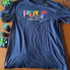Ralph Lauren Men's Navy Tee with Multicolor Logo